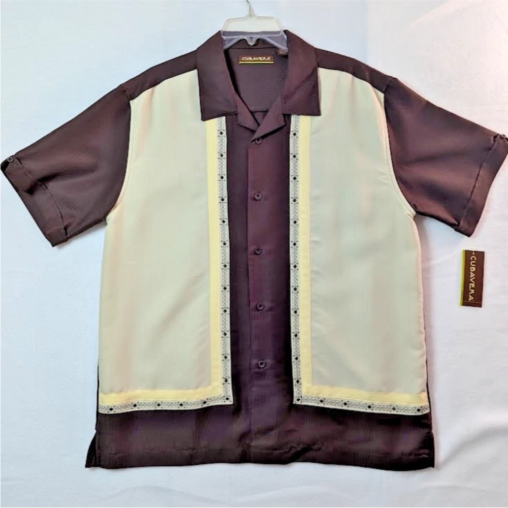 NWT Cubavera Brown and Cream Short Sleeve Shirt